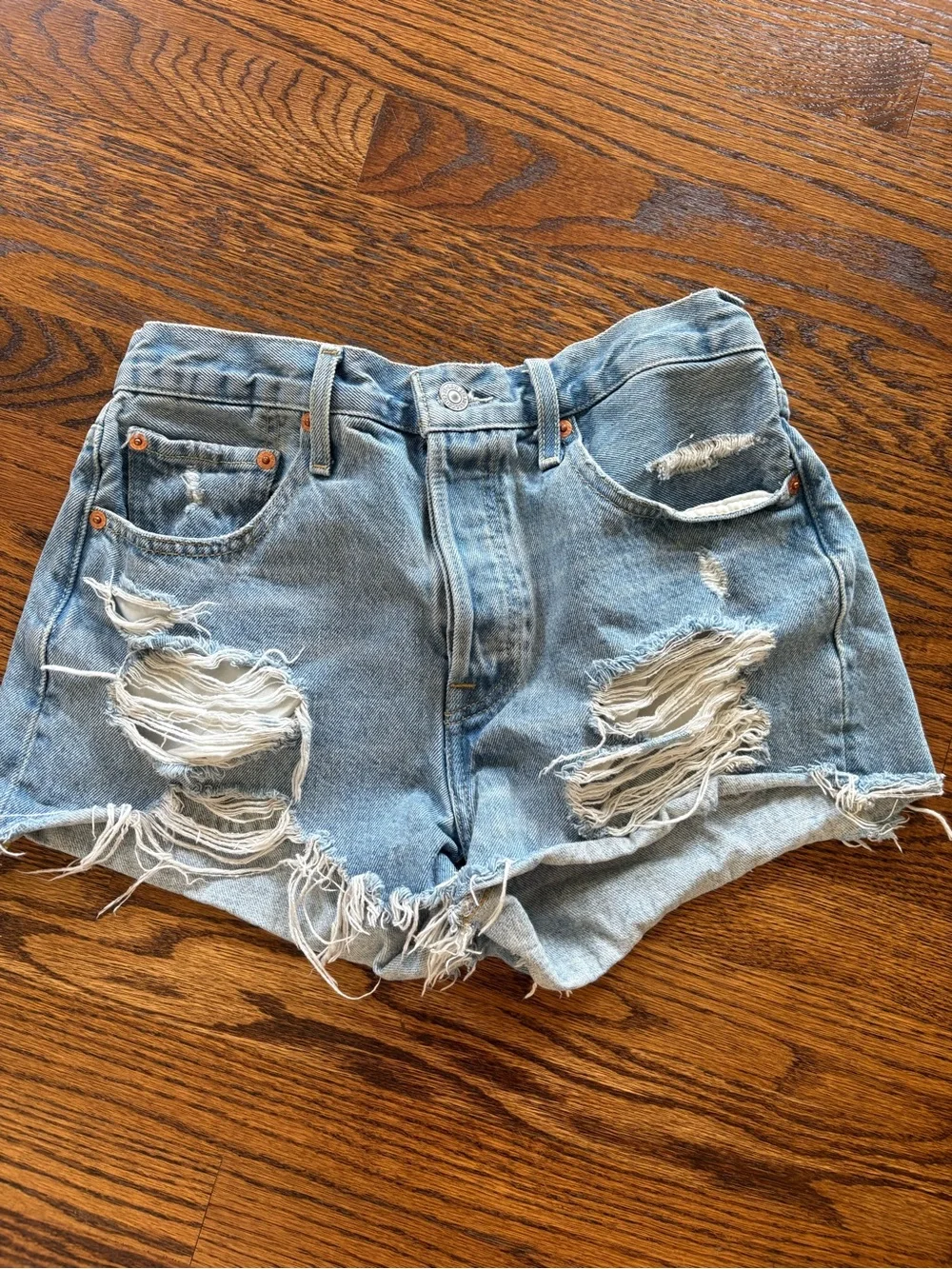 Levi's Light Blue Frayed Denim Shorts